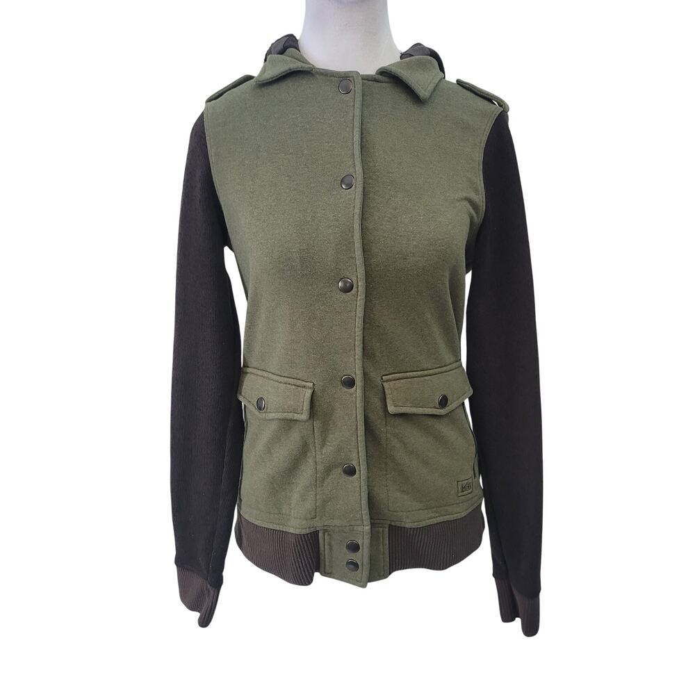 REI Co-Op Size‎ XS Olive Green Hooded Snap Sweatshirt